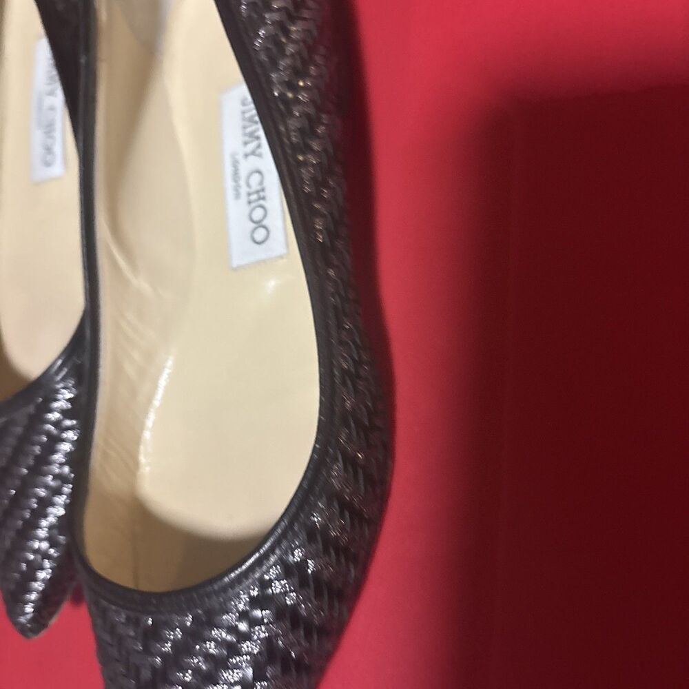 JIMMY CHOO Ballet Flats Point Toe Black Silver Size 36.5/6.5 - Picture 8 of 14